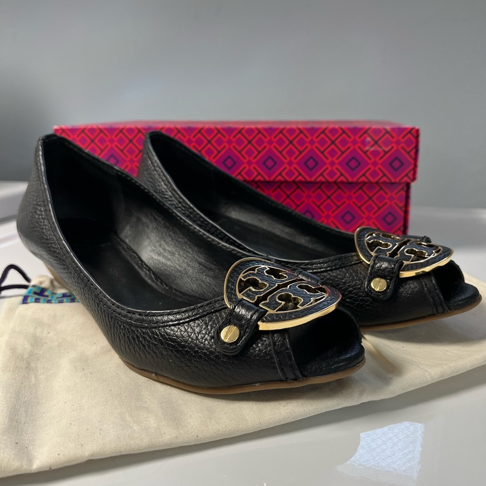 Tory Burch Leticia Black Open Toe Wedges